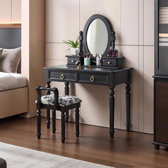 Anzyno Black Solid Wood Dressing Table with Stool