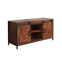 Lyraa TV Stand With Sliding Barn Door With Storage Cabinets Mid Century Modern Console Table