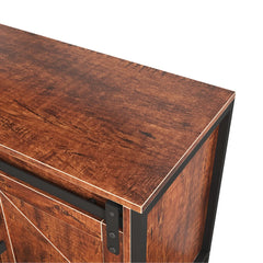Lyraa TV Stand With Sliding Barn Door With Storage Cabinets Mid Century Modern Console Table