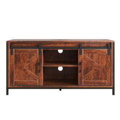 Lyraa TV Stand With Sliding Barn Door With Storage Cabinets Mid Century Modern Console Table