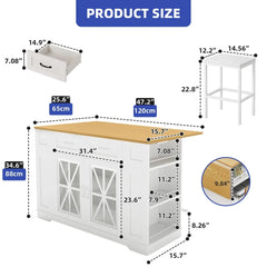 Suriyavas Portable Kitchen Island Dining Bar Kitchen Table with Drop Leaf and 2 Stools