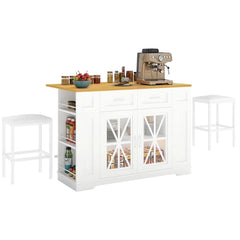 Suriyavas Portable Kitchen Island Dining Bar Kitchen Table with Drop Leaf and 2 Stools