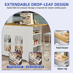Suriyavas Portable Kitchen Island Dining Bar Kitchen Table with Drop Leaf and 2 Stools