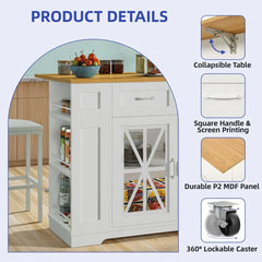 Suriyavas Portable Kitchen Island Dining Bar Kitchen Table with Drop Leaf and 2 Stools