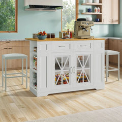 Suriyavas Portable Kitchen Island Dining Bar Kitchen Table with Drop Leaf and 2 Stools