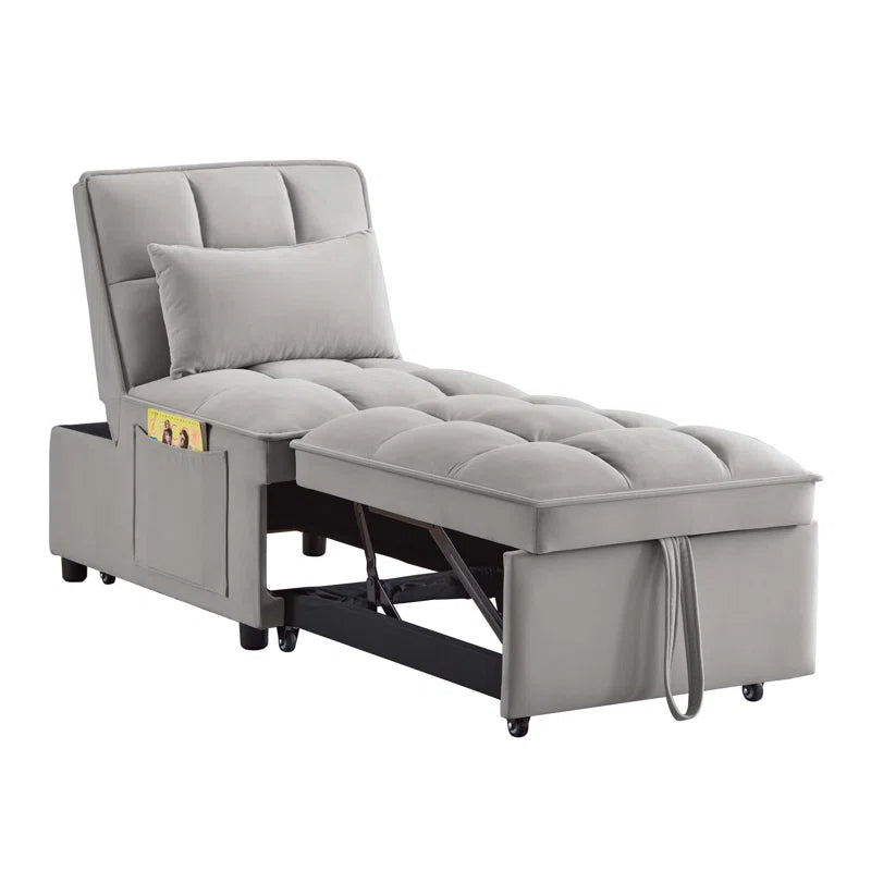 Delux Four-in-One Multipurpose Single Tufted Sofa Bed with Pillows and Storage Pockets