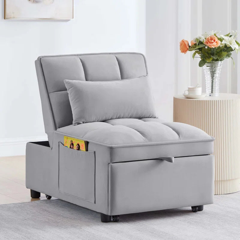 Delux Four-in-One Multipurpose Single Tufted Sofa Bed with Pillows and Storage Pockets
