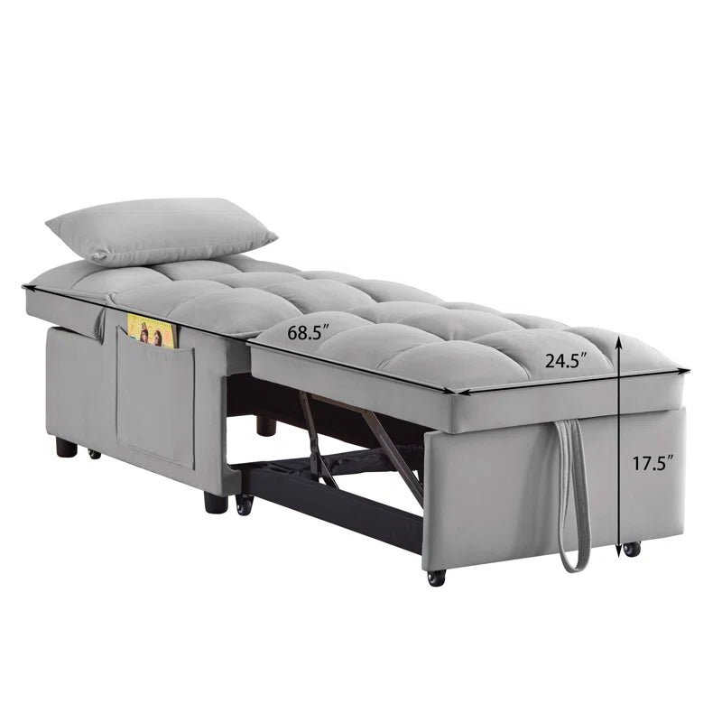 Delux Four-in-One Multipurpose Single Tufted Sofa Bed with Pillows and Storage Pockets