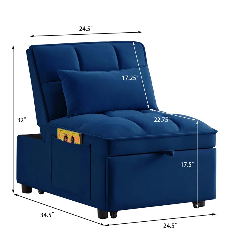 Delux Four-in-One Multipurpose Single Tufted Sofa Bed with Pillows and Storage Pockets