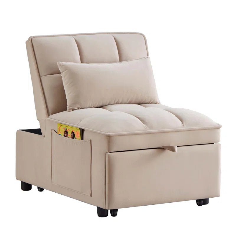 Delux Four-in-One Multipurpose Single Tufted Sofa Bed with Pillows and Storage Pockets