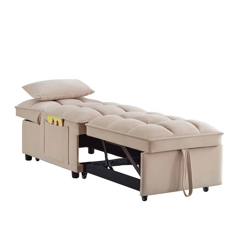 Delux Four-in-One Multipurpose Single Tufted Sofa Bed with Pillows and Storage Pockets