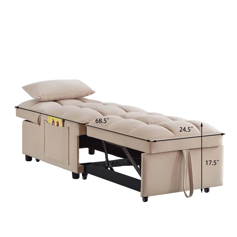 Delux Four-in-One Multipurpose Single Tufted Sofa Bed with Pillows and Storage Pockets