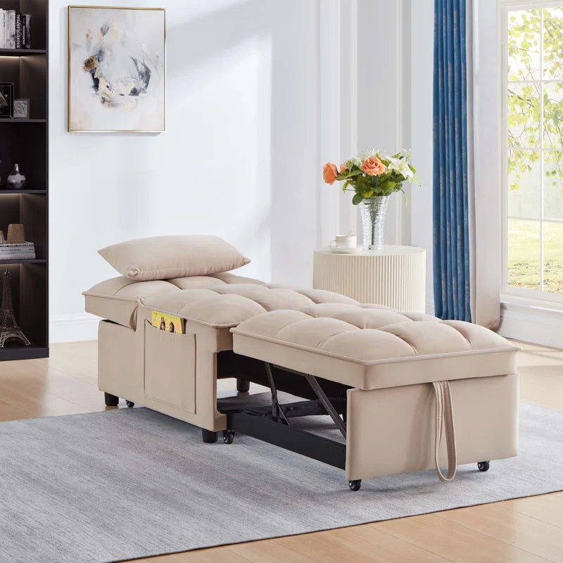 Delux Four-in-One Multipurpose Single Tufted Sofa Bed with Pillows and Storage Pockets