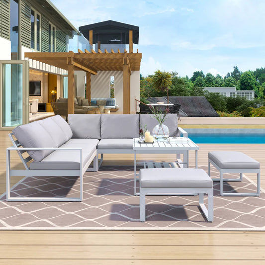 U_Style Industrial Outdoor Sofa Set - 2 Loveseats, 1 Single Sofa, 2 Benches & Table for Versatile Patio Comfort