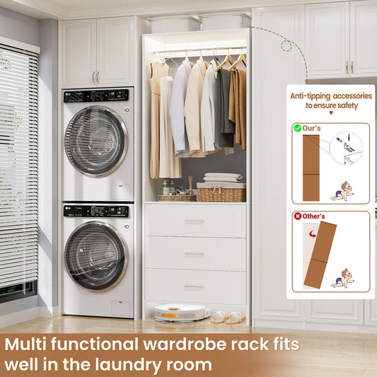 4ft Closet Organizer System with 6 Wooden Drawers and Hanging Rods (Set of 2)