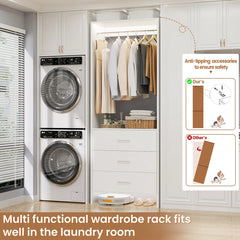 4ft Closet Organizer System with 6 Wooden Drawers and Hanging Rods (Set of 2)