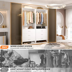 4ft Closet Organizer System with 6 Wooden Drawers and Hanging Rods (Set of 2)