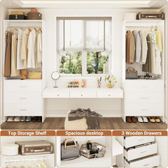 4ft Closet Organizer System with 6 Wooden Drawers and Hanging Rods (Set of 2)
