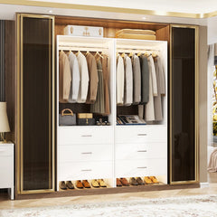 4ft Closet Organizer System with 6 Wooden Drawers and Hanging Rods (Set of 2)