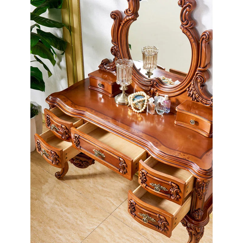 Vempire Brown Rectangular Solid Wood Makeup Vanities