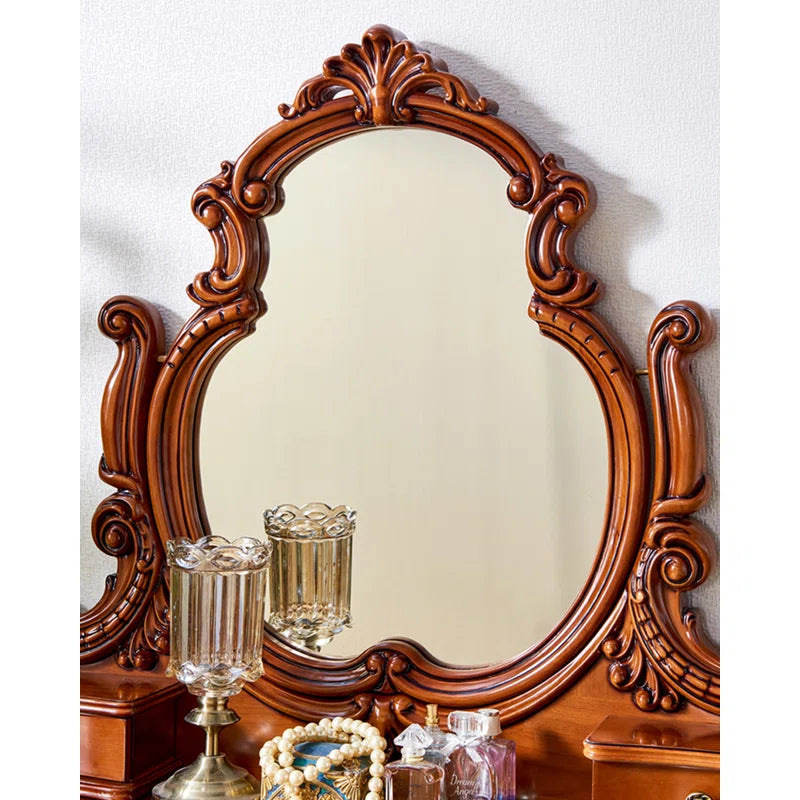 Vempire Brown Rectangular Solid Wood Makeup Vanities