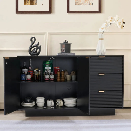 55" Modern Fluted Sideboard Buffet Cabinet,  Adjustable Shelves