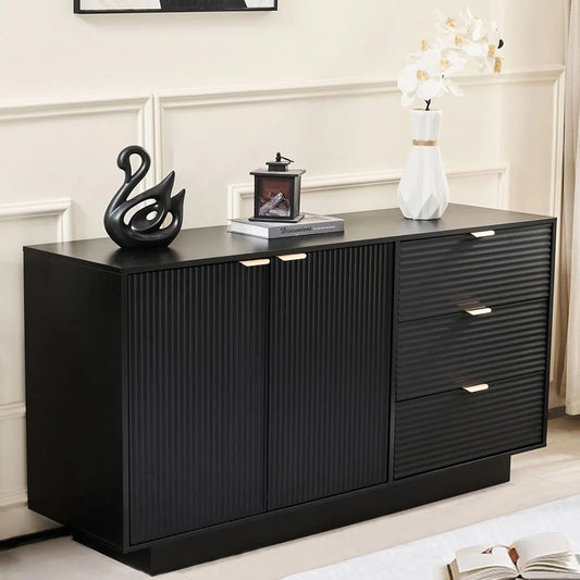 55" Modern Fluted Sideboard Buffet Cabinet,  Adjustable Shelves