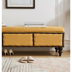 Large Classic Upholstered Storage Bench, Waxed Leather Flip Top Ottoman