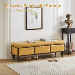 Large Classic Upholstered Storage Bench, Waxed Leather Flip Top Ottoman