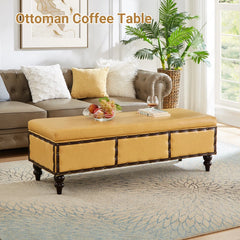 Large Classic Upholstered Storage Bench, Waxed Leather Flip Top Ottoman