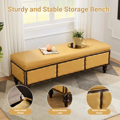 Large Classic Upholstered Storage Bench, Waxed Leather Flip Top Ottoman