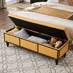 Large Classic Upholstered Storage Bench, Waxed Leather Flip Top Ottoman