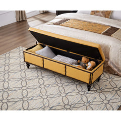 Large Classic Upholstered Storage Bench, Waxed Leather Flip Top Ottoman