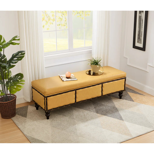Large Classic Upholstered Storage Bench, Waxed Leather Flip Top Ottoman