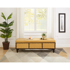 Large Classic Upholstered Storage Bench, Waxed Leather Flip Top Ottoman