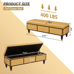 Large Classic Upholstered Storage Bench, Waxed Leather Flip Top Ottoman