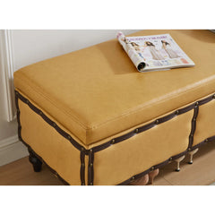 Large Classic Upholstered Storage Bench, Waxed Leather Flip Top Ottoman