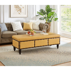 Large Classic Upholstered Storage Bench, Waxed Leather Flip Top Ottoman