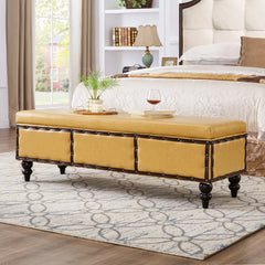 Large Classic Upholstered Storage Bench, Waxed Leather Flip Top Ottoman