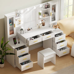 Aericsole Erastic Large Vanity Desk Table With Mirror & Lights