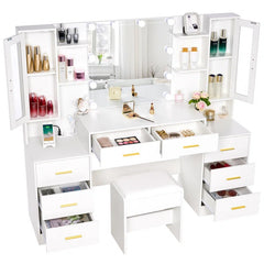Aericsole Erastic Large Vanity Desk Table With Mirror & Lights