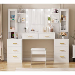Aericsole Erastic Large Vanity Desk Table With Mirror & Lights