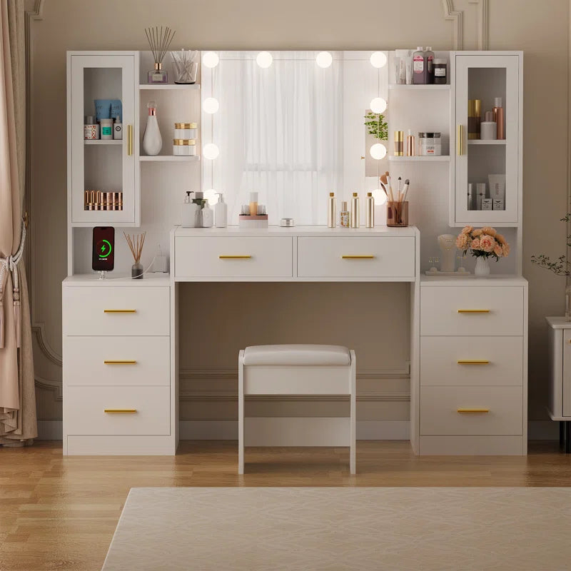 Aericsole Erastic Large Vanity Desk Table With Mirror & Lights
