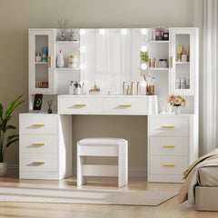 Aericsole Erastic Large Vanity Desk Table With Mirror & Lights