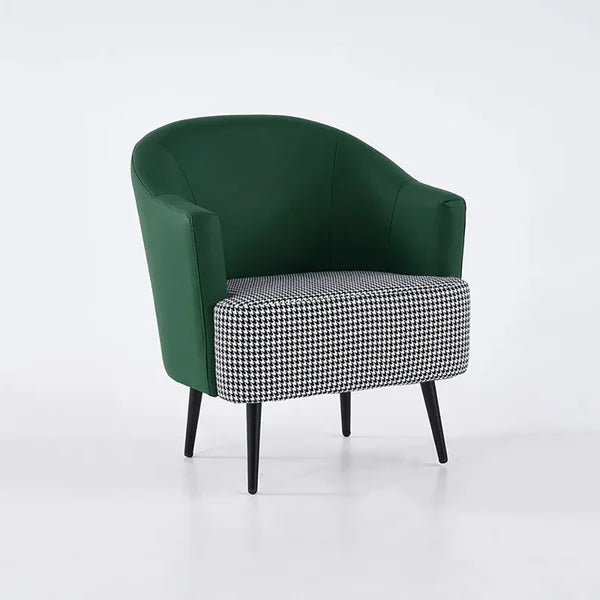 Modern Houndstooth Accent Chair Arm Chair in Green with Linen Upholstery - Wooden Bazar