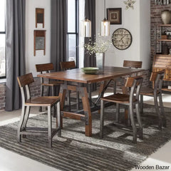 6 Seater Modern Counter Height Dining Set - Wooden Bazar