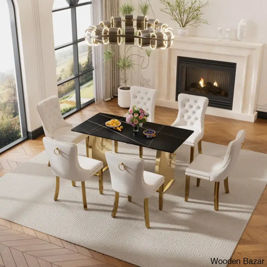 6 Seater New Stone Top Double Pedestal Dining Set