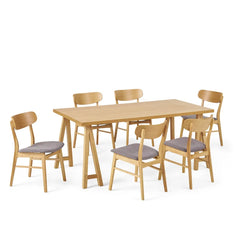 Kadley 6 Seater Dining Table Set in Natural Oak And Walnut Finish - Wooden Bazar