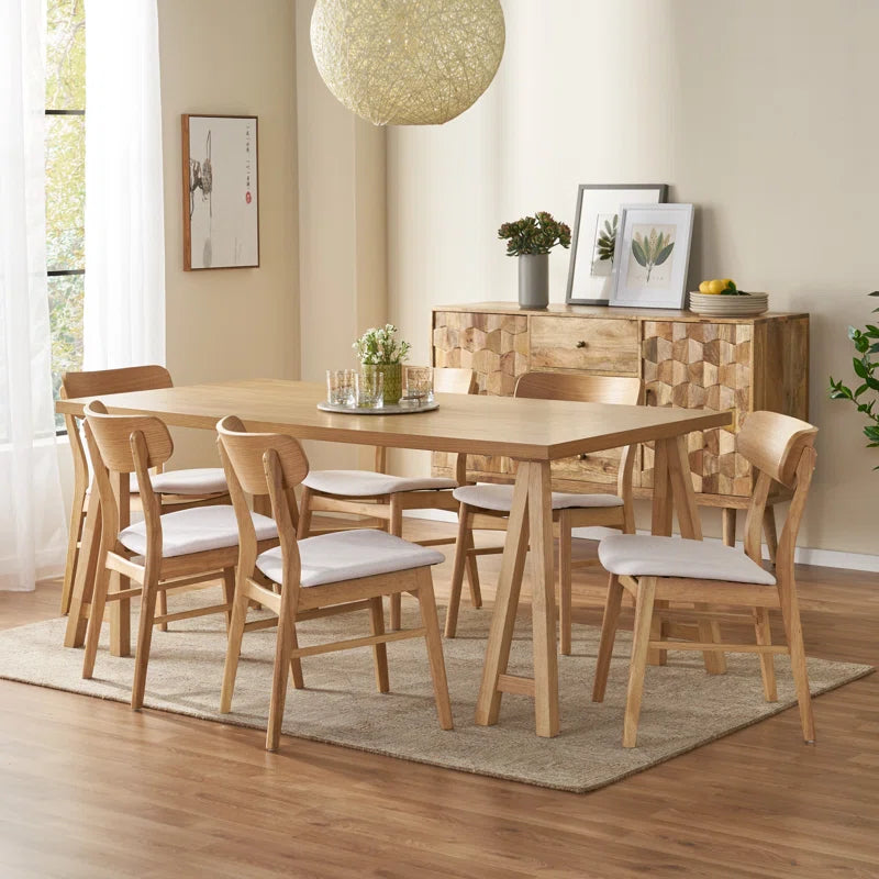 Kadley 6 Seater Dining Table Set in Natural Oak And Walnut Finish - Wooden Bazar