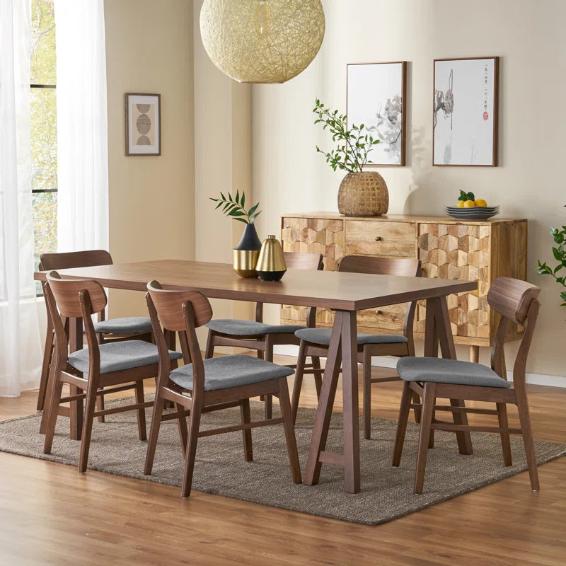 Kadley 6 Seater Dining Table Set in Natural Oak And Walnut Finish - Wooden Bazar